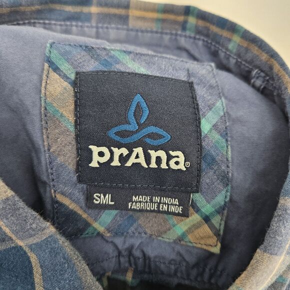 Prana Shirt Mens Small Button Up Short Sleeve Casual Preppy Plaid S - Picture 9 of 10